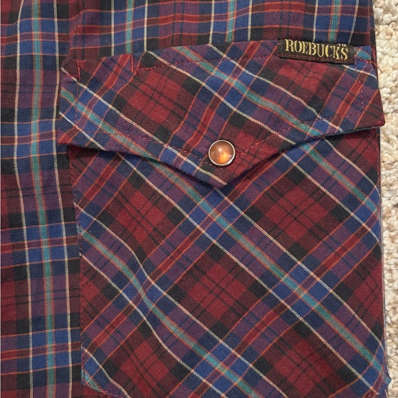 Vintage Roebucks Plaid Shirt Pearl Snaps Western Style Long Sleeve Sz M 15-15.5 - Picture 6 of 9
